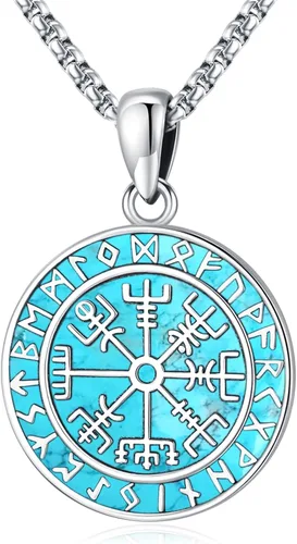 Miniatura 61 de Joyas de turquesa para mujeres y hombres de plata de ley 925 con colgante de urna para cenizas, collar con medallón de imagen, martillo de Thor