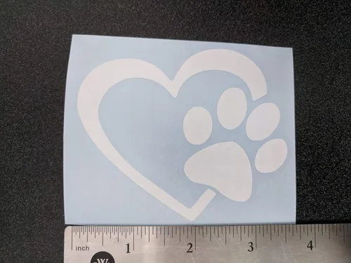 Miniatura 4 de Paquete de 4 calcomanías de patas: patas de perro, amor con pata, latido del corazón de la pata, huellas de patas (blanco, pequeño ~ 3.5 pulgadas)