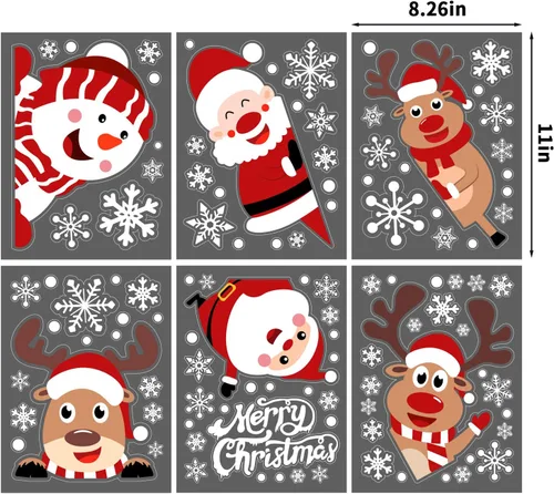 Miniatura 2 de LOMIMOS 107 calcomanías de Navidad para ventana, copos de nieve, reno, Papá Noel, para suministros de decoración de fiestas