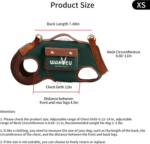 Miniatura 5 de Wakytu Arnés de elevación para perro, arnés VES ajustable para perro, correa ajustable para perro con bolsa pequeña para golosinas para cachorros