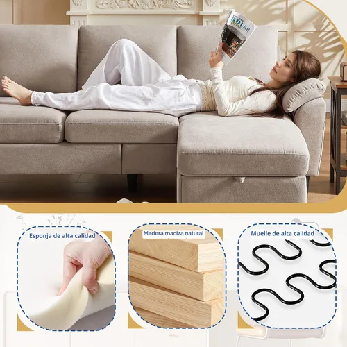 Miniatura 3 de Sofá modular convertible de 80 pulgadas, sofá pequeño en forma de L de 3 asientos con diván de almacenamiento reversible, sofá moderno de tela