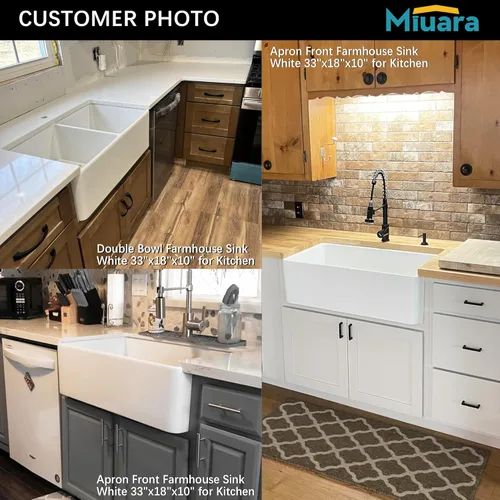 Miniatura 5 de Miuara Fregadero de cocina estilo casa de campo con cuenco doble de 33 pulgadas, fregadero de cocina frontal con delantal blanco, reversible, 33 x
