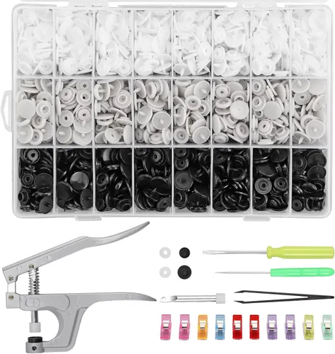 Miniatura 9 de Kamtop Juego de alicates a presión, 120 juegos de botones a presión de plástico T5 de 15 colores, broches de presión, alicates de presión