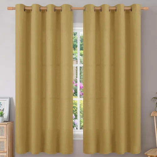 Miniatura 129 de BGment Cortinas de Lino Beige de 63 Pulgadas de Largo 2 Paneles - Tratamientos para Ventanas con Textura de Arpillera Filtrantes de Luz Cortinas