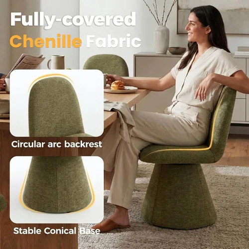 Miniatura 4 de DUOMAY Juego de 2 sillas de comedor giratorias de 360°, modernas de mediados de siglo, tapizadas con respaldo alto, base giratoria silenciosa, silla