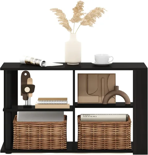 Miniatura 4 de Furinno Romain - Mesa auxiliar estrecha con estantes, color espresso/negro