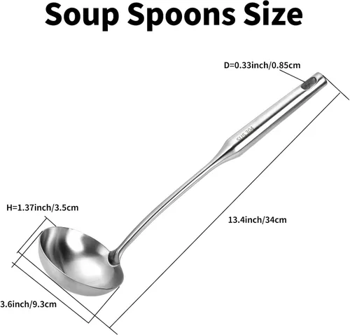 Miniatura 2 de TBWHL Cucharón de Sopa de Metal 34 cm de Acero Inoxidable 304 con Mango Largo - Cucharón de Cocina Profesional con Mango Ergonómico y Equilibrio