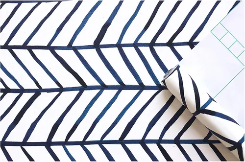 Miniatura 10 de HAOKHOME Papel tapiz azul marino para despegar y pegar, diseño moderno a rayas para baño, decoración extraíble de espiga de 17.7 pulgadas x 9.8 pies