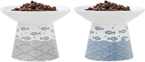 Cuencos de cerámica extra anchos de 6.25 pulgadas para gatos, cuencos de comida y agua para gatos mayores grandes y perros pequeños, base elevada y