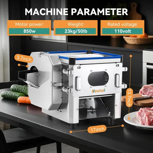 Miniatura 7 de Newhai máquina cortadora de carne comercial 2 en 1, rebanador de carne eléctrico de 3.5mm, rebanador y triturador de alimentos y verduras, 850W 110