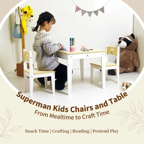 Miniatura 2 de Damoch Family® Juego de mesa y sillas de madera para niños Mesa Montessori de arte y manualidades con 2 sillas Mesa de juego de actividades