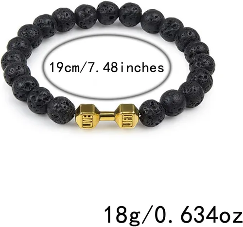 Miniatura 9 de Pulsera de mancuernas negra hecha a mano, para gimnasio, hermanos, fitness, piedra volcánica, piedra de lava volcánica, ajustable, pulsera
