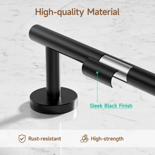 Miniatura 2 de USHOWER Set de accesorios de baño en color negro mate, juego moderno de toallero de 24 pulgadas montado en la pared, juego de accesorios de baño