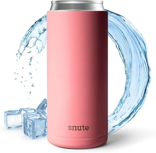 Enfriador de latas para cerveza, refrescos, agua con gas, acero inoxidable aislado al vacío para latas de 12 onzas (rosa, delgado)