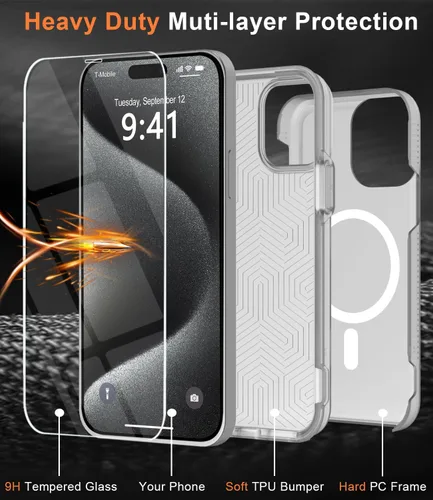 Miniatura 5 de Funda magnética para iPhone 15 Pro Max, [compatible con Magsafe] [10 pies de grado militar anticaídas]