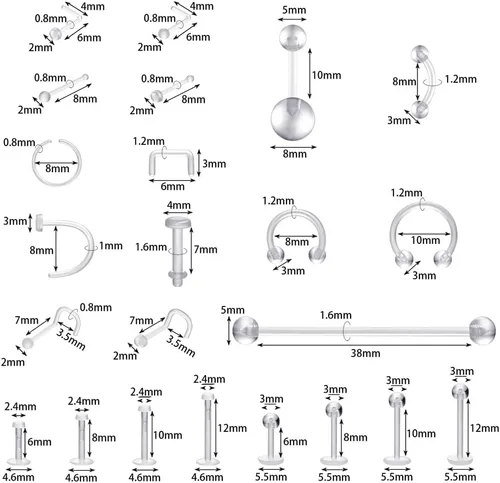 Miniatura 3 de 43 piezas de retenedores de piercing de nariz transparentes para cirugía, anillos de nariz Bioflex, septum, cartílago, rook, daith, herradura