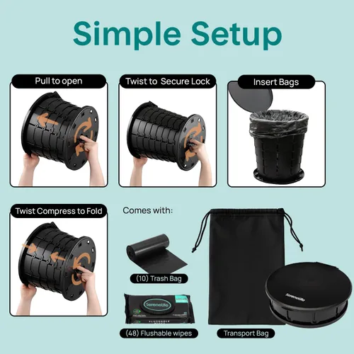 Miniatura 7 de SereneLife Asiento de inodoro plegable para campamento, altura ajustable, portátil, para viaje, con tapa, bolsa de transporte, base antideslizante