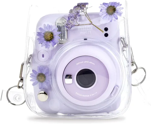 Miniatura 10 de Mini11 - Funda transparente para Instax Mini 11/9/8/8+/40 Cámara instantánea con flores secas de PVC con correa ajustable