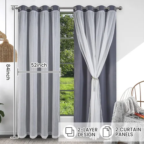 Miniatura 2 de OKYUK Paneles de cortinas opacas para dormitorio, cortinas de bloqueo de calor y luz completa, 52 x 84 pulgadas, panel de cortina opaca con ojales