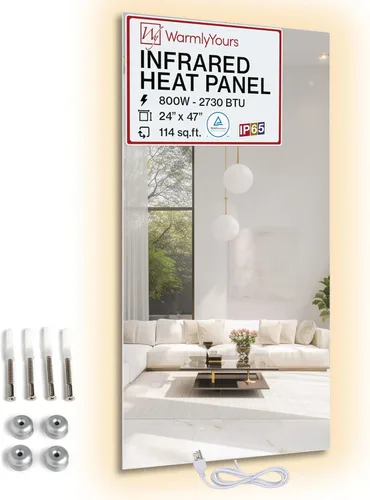 Miniatura 16 de Panel de calentador de pared infrarrojo blanco de 800 W, panel de calor radiante eléctrico de 24 x 47 pulgadas, calentador de espacio de eficiencia