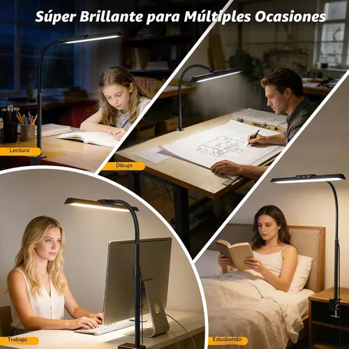 Miniatura 7 de Lámpara de escritorio LED para oficina y hogar, luz de escritorio de arquitecto con atenuación continua con adaptador de CC, lámpara de escritorio