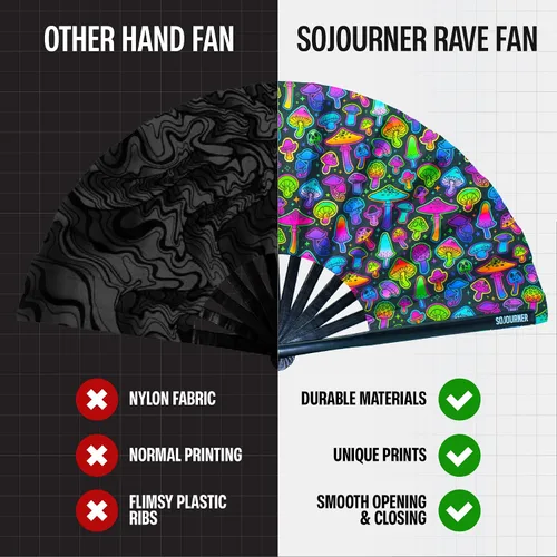 Miniatura 128 de SoJourner Bags Rave Fan – Ventilador plegable grande – Ventilador de mano Clack para raves, Halloween, Burlesque, trajes de arcoíris para mujeres