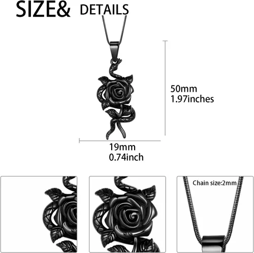Miniatura 2 de Collar con colgante de corazón de rosa de serpiente, joyería gótica de acero inoxidable para mujer, serpiente animal, cobra, uroboros
