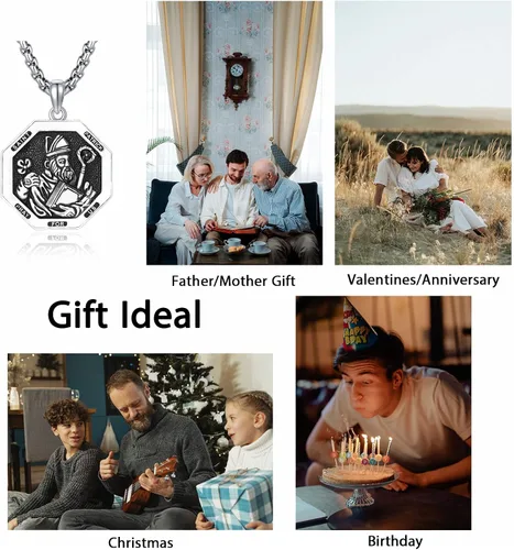 Miniatura 6 de DOTBJ Collar con colgante de cruz de San MiguelSan CristófaloSan BenitoSan PatricioJesús Amuleto de joyería para hombres y mujeres con cadena Rolo