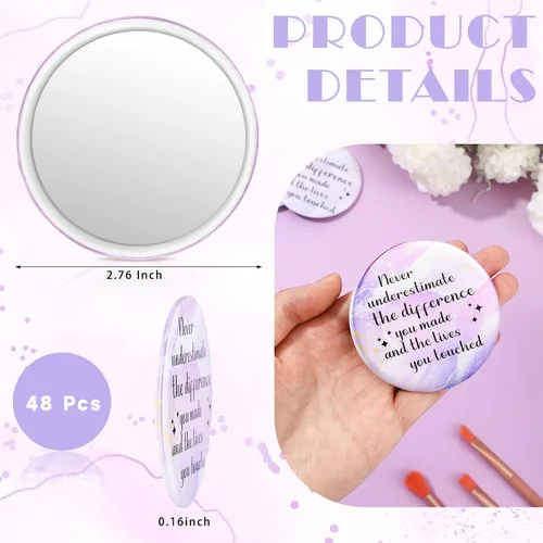 Miniatura 2 de Tradder 48 piezas de espejo compacto inspirador de 2.76 pulgadas, regalo de agradecimiento a los empleados de quinceañera, maquillaje monedero