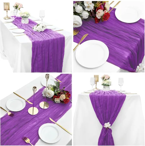 Miniatura 6 de Paquete de 8 caminos de mesa de gasa morada de 10 pies, camino de mesa de tela de queso de gasa de 35 x 120 pulgadas, romántico, bohemio, para boda