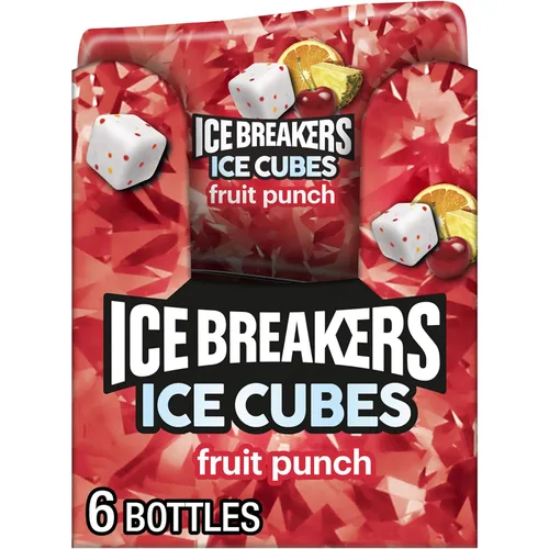 ICE BREAKERS Ice Cubes Fruit Punch - Botellas de goma de mascar sin azúcar, 3.24 onzas (6 unidades, 40 piezas)