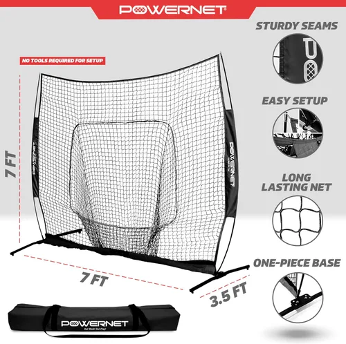 Miniatura 3 de PowerNet Pro One Piece Softball Baseball Net, Portable Baseball Training Equipment, Hitting, Throwing & Pitching Net with Carrying Bag Negro