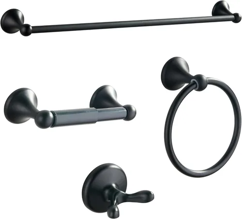 Miniatura 4 de BGL Juego de accesorios de baño, barra de toalla extensible ajustable negro mate, juego de 4 piezas de accesorios de baño, juego de accesorios