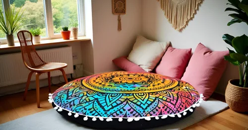 Miniatura 4 de CRAFT KALA Funda de almohada redonda con diseño de mandala estilo bohemio, meditación, india, para sala de estar, sala de yoga, decoración