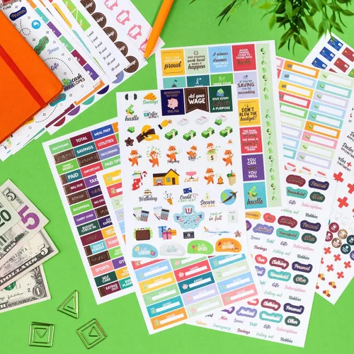 Miniatura 5 de Stickers de presupuesto de Clever Fox - Juego de 18 hojas con más de 1030 stickers únicos para tu planificador mensual, semanal y diario