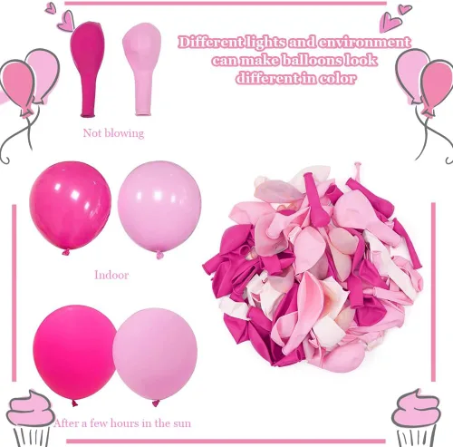 Miniatura 7 de Globos rosa, 60 globos de color rosa fuerte y blanco, globos de confeti magenta para niñas, decoración temática de cumpleaños, baby shower
