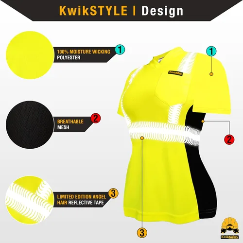 Miniatura 3 de KwikSafety - Charlotte, NC - Vixen Hi Vis Short Sleeve Safety Shirt for Women [Angel Hair Reflective Tape] Amarillo