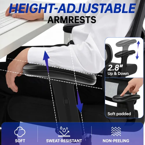 Miniatura 5 de Silla de oficina ergonómica, silla de computadora de malla con respaldo alto con cómodo soporte lumbar adaptativo, colgador de abrigo integrado