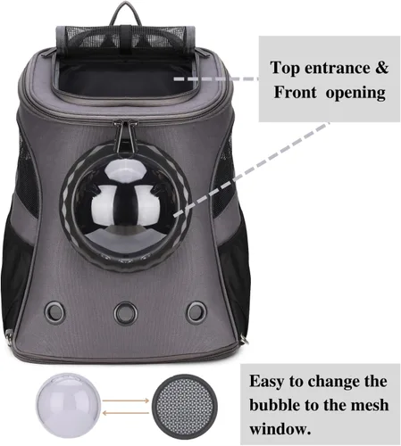 Miniatura 3 de LOLLIMEOW Mochila grande para transportar mascotas, mochila de burbujas para gatos gordos y cachorros, aprobada por aerolíneas (gris)