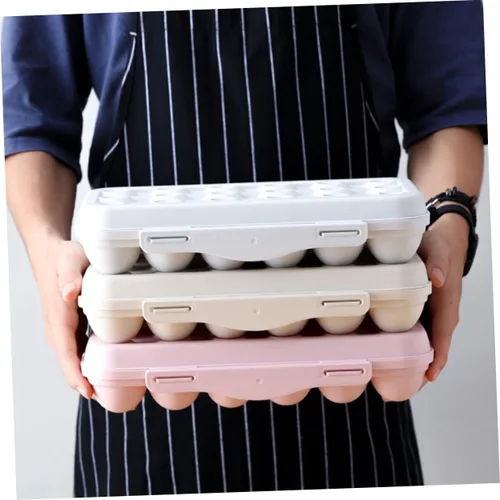 Miniatura 4 de SOLUSTRE Contenedor de huevos de 2 piezas, contenedor de 18 huevos, bandeja apilable de PP para huevos con tapa, bandeja de almacenamiento