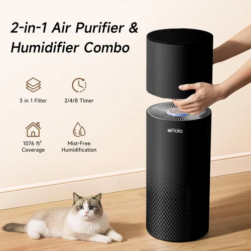 Miniatura 2 de Afloia Humidificador y purificador de aire en uno, combo de purificador de aire y humidificador evaporativo para el hogar, limpiador de aire