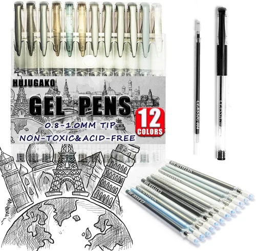 Miniatura 6 de Paquete de 48 bolígrafos de gel azules, 24 bolígrafos de gel de colores con 24 repuestos, 40% más de tinta para escribir suavemente para adultos