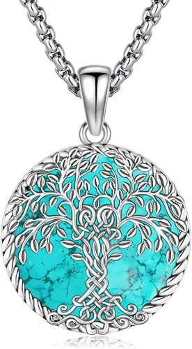 Miniatura 134 de Joyas de turquesa para mujeres y hombres de plata de ley 925 con colgante de urna para cenizas, collar con medallón de imagen, martillo de Thor