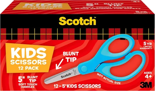 Scotch tijeras de 5" con punta desafilada y tacto suave para niños, color púrpura, paquete de 12 unidades para profesores, ideal para suministros