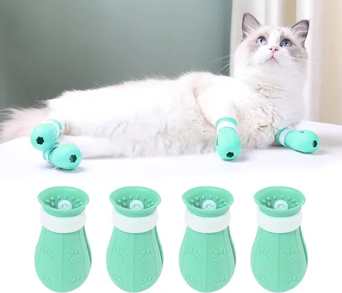 Miniatura 10 de Cubiertas de garras de gato, zapatos antiarañazos, protectores de patas de silicona ajustables para aseo y baño, evita arañazos (verde)