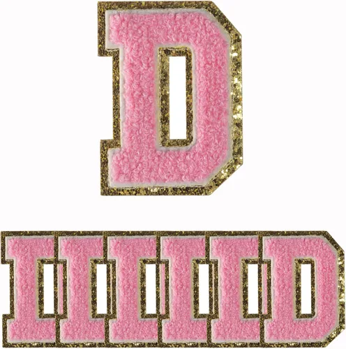 Miniatura 30 de 4 PCS Parches de Letras de Felpilla Negra, Letras Bordadas por Transferencia de Calor, Parches con Purpurina, Parches de Letras Universitarias