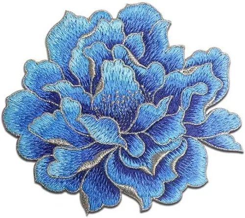 Parches de peonía floral para coser, apliques bordados para ropa DIY, chaquetas, jeans, mochilas, sombreros, manualidades (peonía azul)