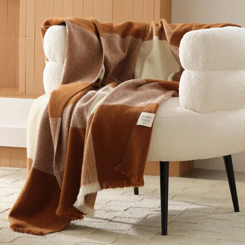 Manta de Lana de Alpaca de Doble Costura - Manta Cálida y Suave para Sofá, Lujosa y Decorativa de Vellón, Cuadros de Otoño, Regalo para el Día de la