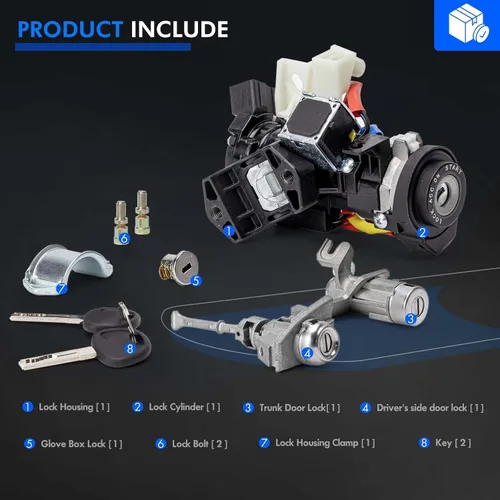 Miniatura 7 de 81905-C2510 Conjunto de interruptor de bloqueo de encendido con cerradura de 2 puertas y cerradura de guantera y llaves para Hyundai Sonata