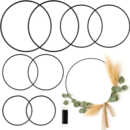 Miniatura 10 de Paquete de 8 aros florales de metal de 12 pulgadas para manualidades, anillos de macramé, coronas, anillos de atrapasueños, coronas, anillos